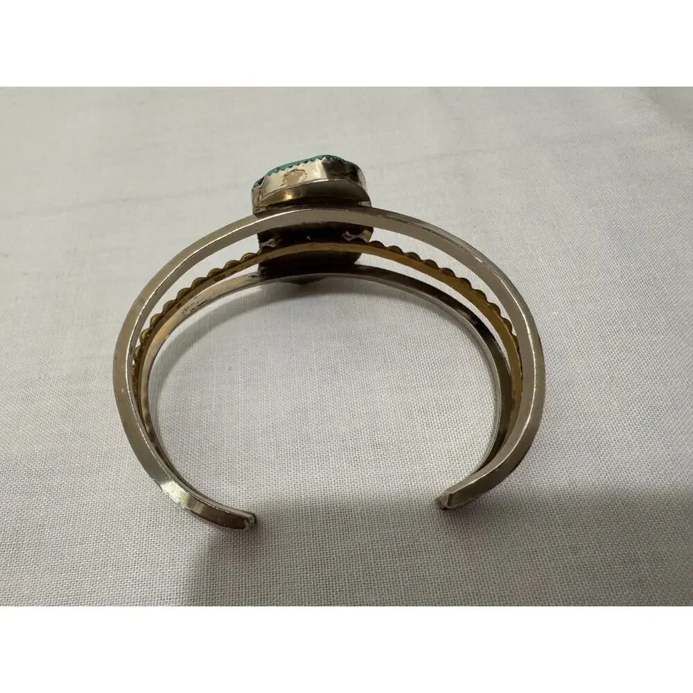 Cuff Bracelet Turquoise Stone Gold and Silver Tone Statement Southwestern